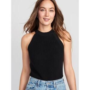 NWT Gap Sleeveless Cropped Shaker-Stitch Sweater Size Medium Black